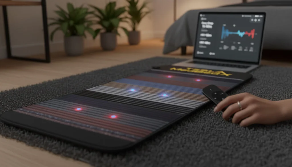 Tesla MedBed X wellness mat in a modern bedroom